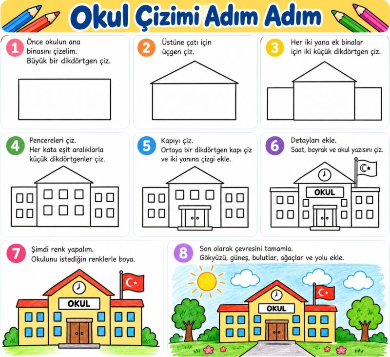 Kolay Okul Çizimi 8