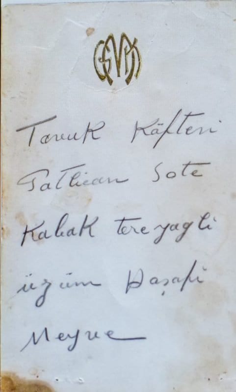 Atatürk'ün Kendi Elleriyle Yazdığı Menü 2