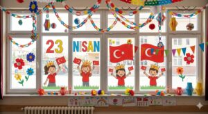 krapon kağıdından 23 Nisan sınıf süsleme örneği