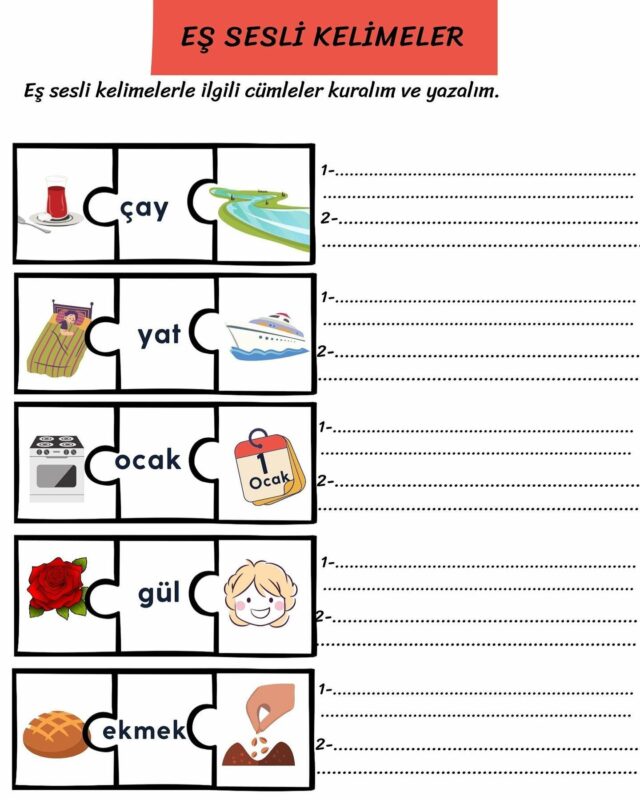 Eş Sesli Kelimeler Etkinlikleri 13