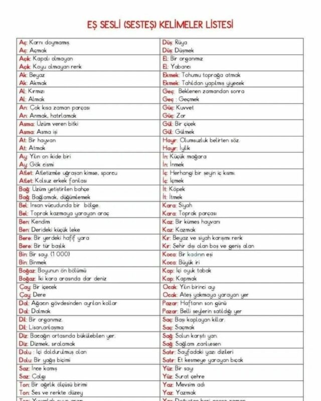 Eş Sesli Kelimeler Etkinlikleri 20