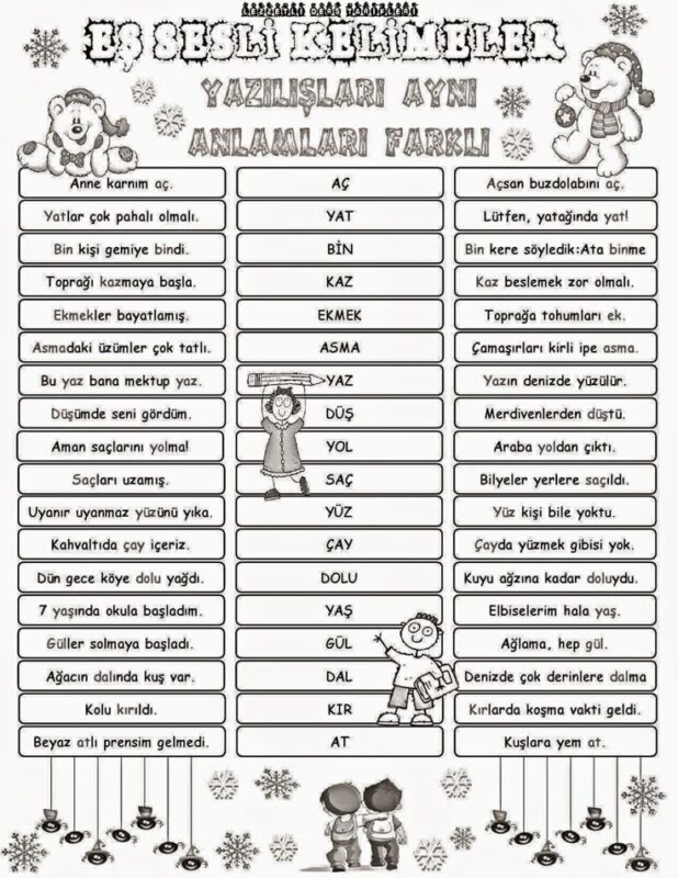 Eş Sesli Kelimeler Etkinlikleri