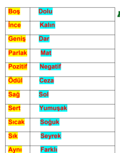 Zıt Anlam ve Eş Anlamlı Kelime Çalışmaları 42