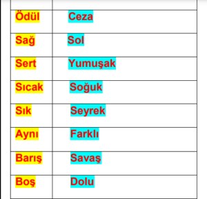 Zıt Anlam ve Eş Anlamlı Kelime Çalışmaları 43