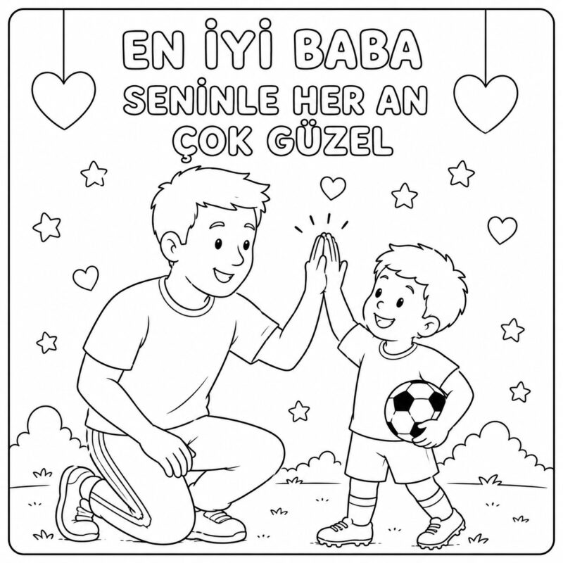 Babalar Günü Boyama Sayfaları - Birlikte Top Oynuyoruz