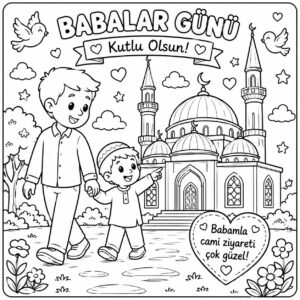 Babalar Günü Boyama Sayfaları - Birlikte Camiye Gidiyoruz