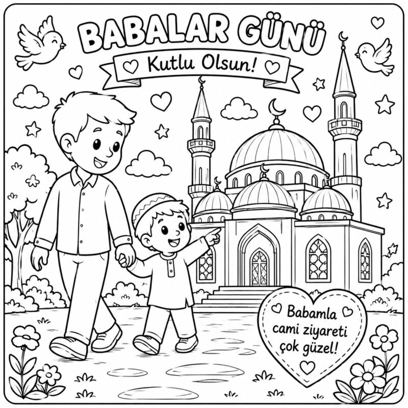 Babalar Günü Boyama Sayfaları - Birlikte Camiye Gidiyoruz