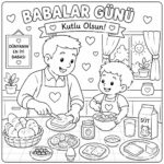 Babalar Günü Boyama Sayfaları - Birlikte Kahvaltı Hazırlama