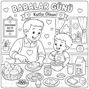 Babalar Günü Boyama Sayfaları - Birlikte Kahvaltı Hazırlama